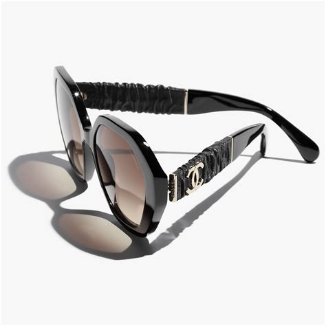 Round Sunglasses Acetate & Calfskin Black 